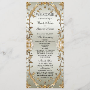 Golden Ornate White Flowers Programme de mariage