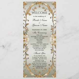 Golden Ornate White Flowers Programme de mariage