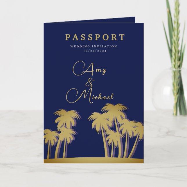 Golden Palms Midnight Oasis Passport Invitation (Devant)