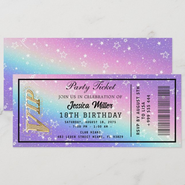 Golden Party Ticket Invitation (Devant / Derrière)