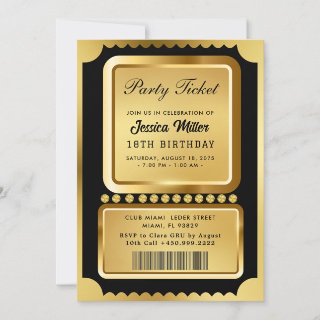 Golden Party Ticket Invitation (Devant)
