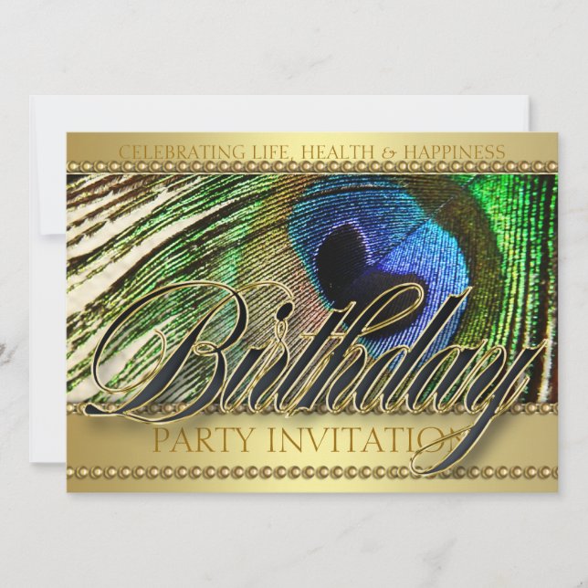 Golden Peacock Love Anniversaire Fête Invitation (Devant)