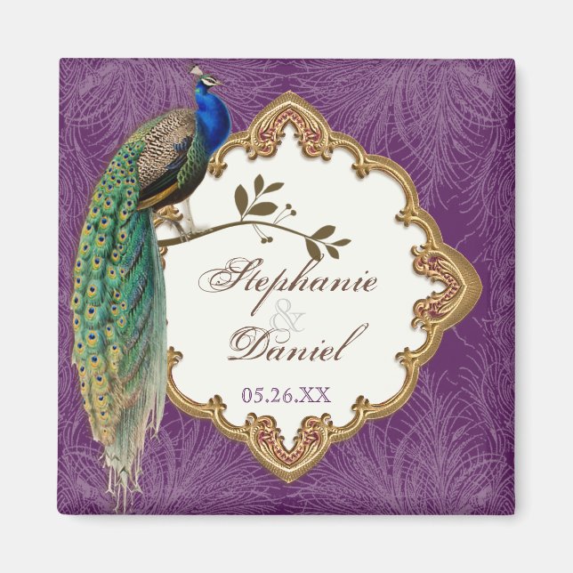 Golden Peacock & Swirls - Save the Date Magnet (Devant)