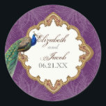 Golden Peacock & Swirls - Sticker Mariage ou sceau<br><div class="desc">Cette invitation élégante et sophistiquée a un charme vintage riche et élégant. Créé avec une sélection d'éléments d'art Vintages qui ont été compilés dans un nouveau design par Audrey Jeanne Roberts. Les tourbillons de calligraphie pénicérienne donnent une qualité belle et intemporelle à cet arrière - plan délicat. Une paire de...</div>
