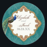 Golden Peacock & Swirls - Sticker Mariage ou sceau<br><div class="desc">Cette invitation élégante et sophistiquée a un charme vintage riche et élégant. Créé avec une sélection d'éléments d'art Vintages qui ont été compilés dans un nouveau design par Audrey Jeanne Roberts. Les tourbillons de calligraphie pénicérienne donnent une qualité belle et intemporelle à cet arrière - plan délicat. Une paire de...</div>
