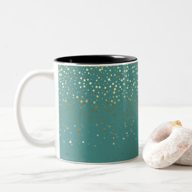 Golden Petite Stars Café Mug Turquoise (Avec donut)