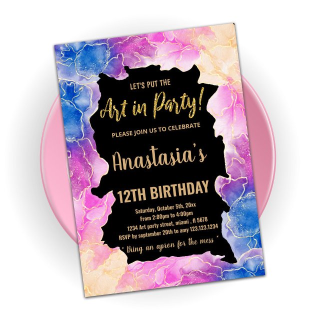 Golden Pink Paint Invitations Anniversaire (Créateur téléchargé)