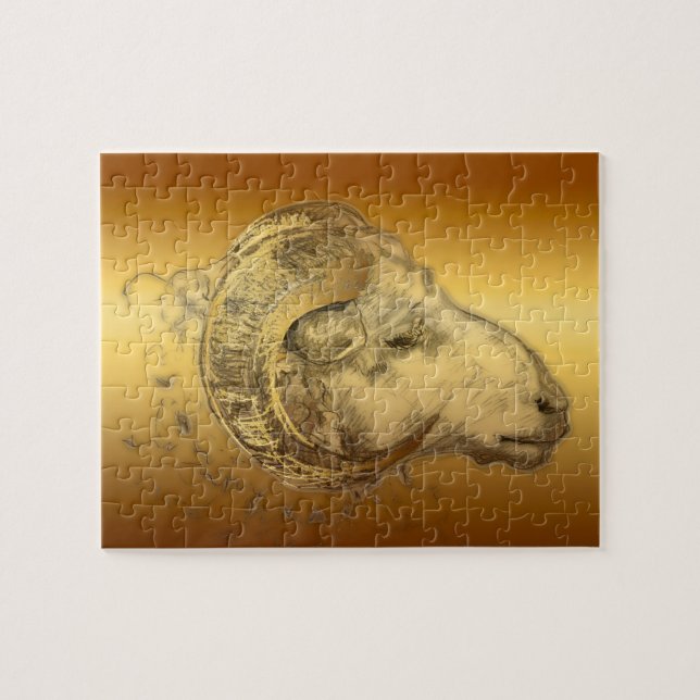 Golden Ram Année Chinese Zodiac Puzzle (Horizontal)