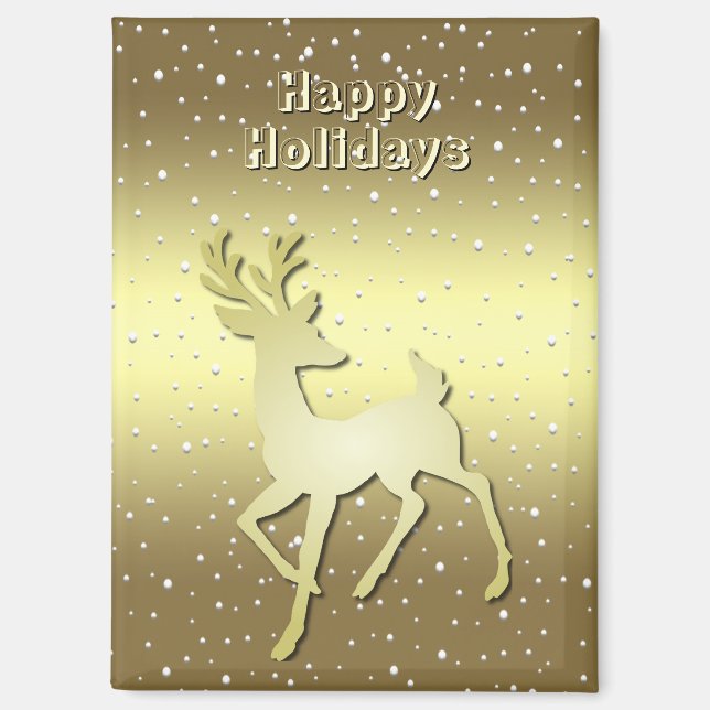 Golden Reindeer Snowy Holiday Magnet (Recto)