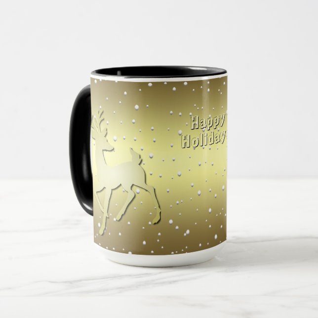 Golden Reindeer Snowy Holiday Mug (Devant gauche)