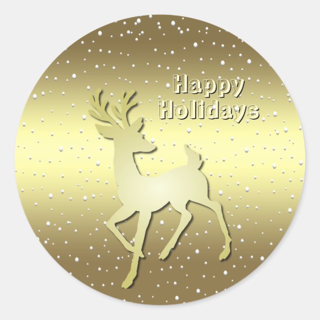 Golden Reindeer Snowy Holiday Sticker (Devant)