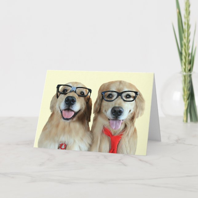 Golden Retriever avec lunettes Nerd Carte de voeux (Devant)