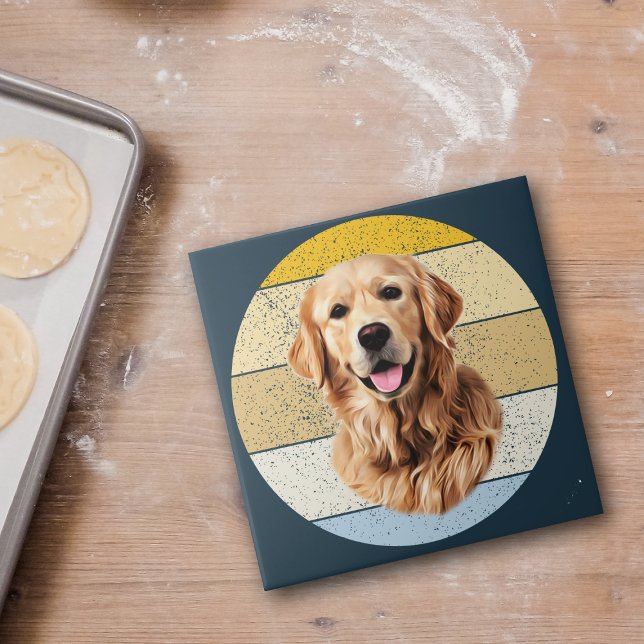 Golden Retriever Chien Retro Sunset Carreaux céram (Créateur téléchargé)
