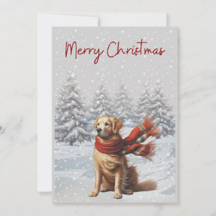 Golden Retriever dans la neige carte de Noël