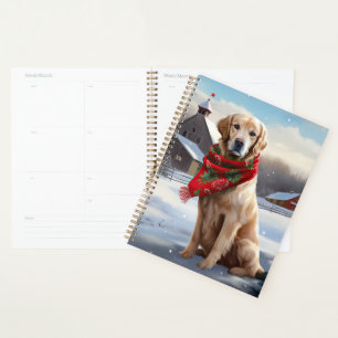 Golden Retriever Dog in Snow Christmas