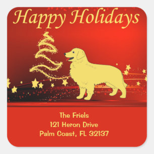 Golden Retriever Happy Holidays Adresse Sticker