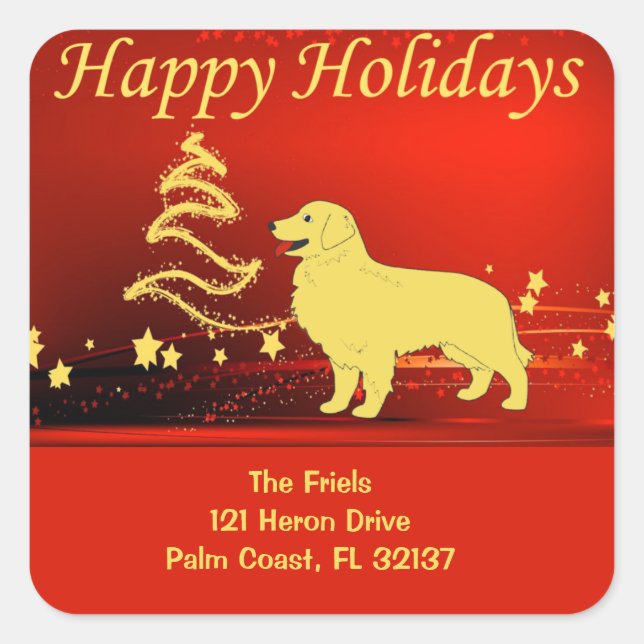 Golden Retriever Happy Holidays Adresse Sticker (Devant)