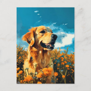 Golden Retriever in Floral Fields - Carte postale
