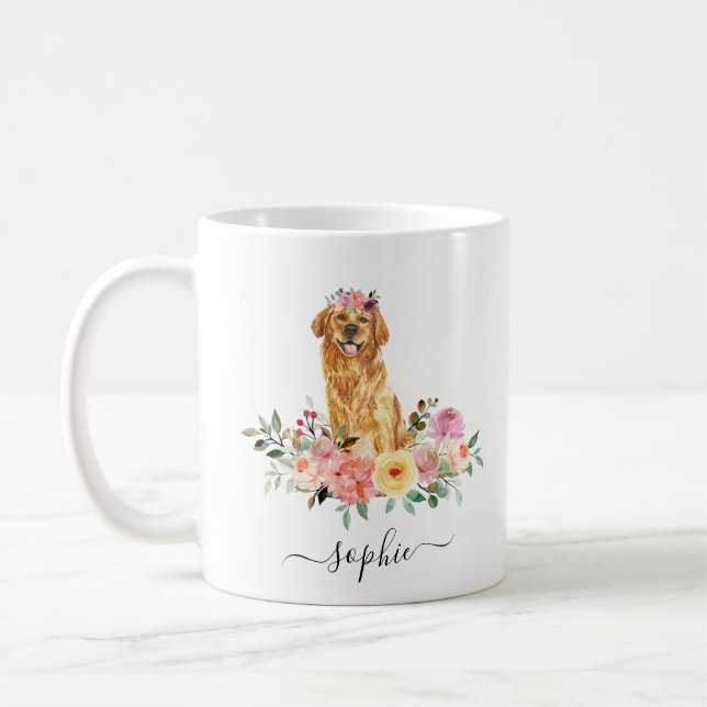 Golden Retriever Personnalisé café floral Mug (Gauche)