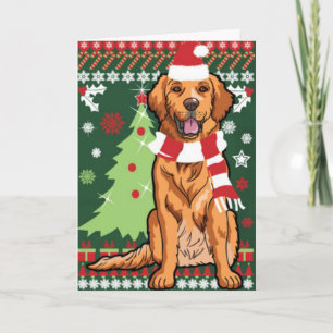 Golden Retriever prêt pour la carte de Noël