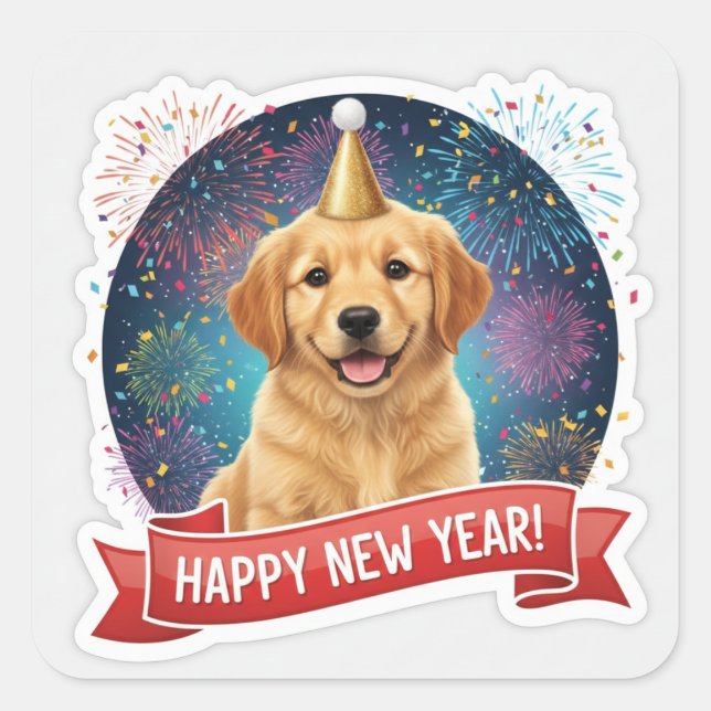 Golden Retriever Puppy New Year Sticker (Devant)