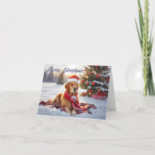 Golden Retriever sur la carte de Noël neige