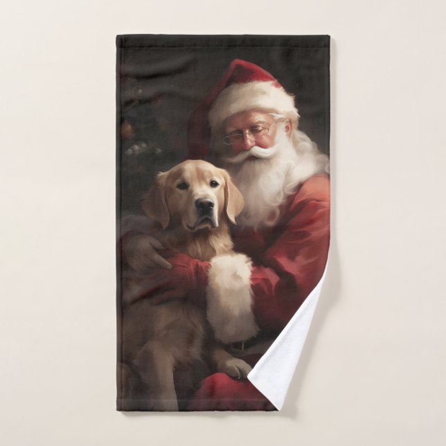 Golden Retriever with Santa Clause Christmas (Serviette à main)