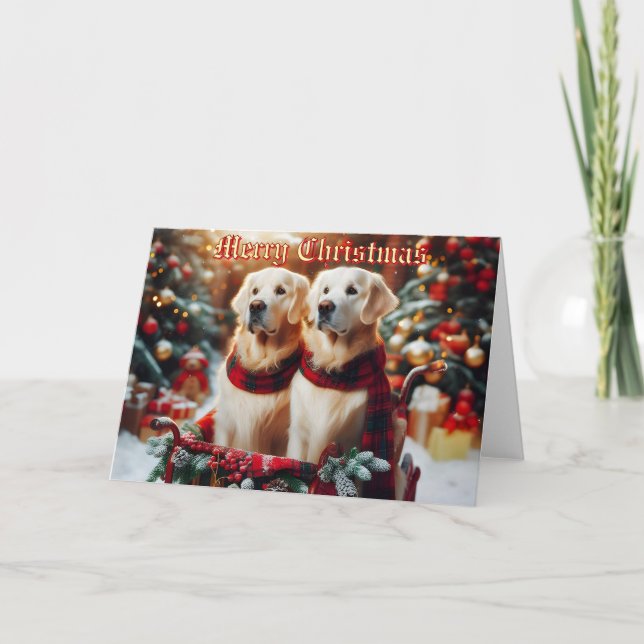 Golden Retrivers in Elegant Sled Carte de Noël (Devant)