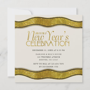 Golden Ribbon New Year Party Invitation