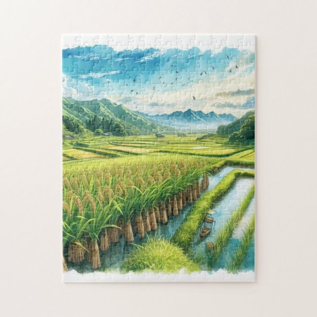 Golden Rice Fields – Japanese Countryside Puzzle (Vertical)