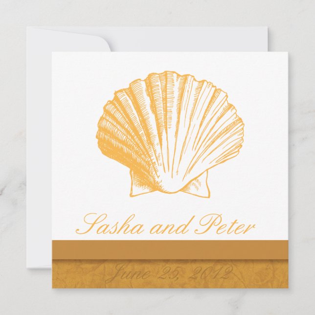 Golden Sand Shell Beach Wedding Invitations (Devant)