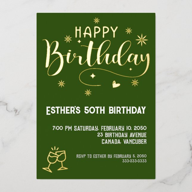 Golden Script Anniversaire Foil Invitation (Recto)