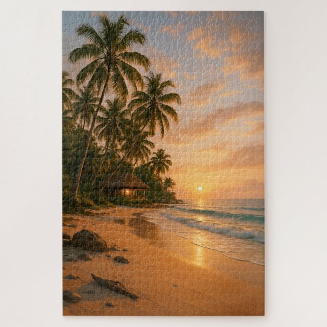 Golden Serenity - Tropical Beach Sunset Puzzle (Vertical)