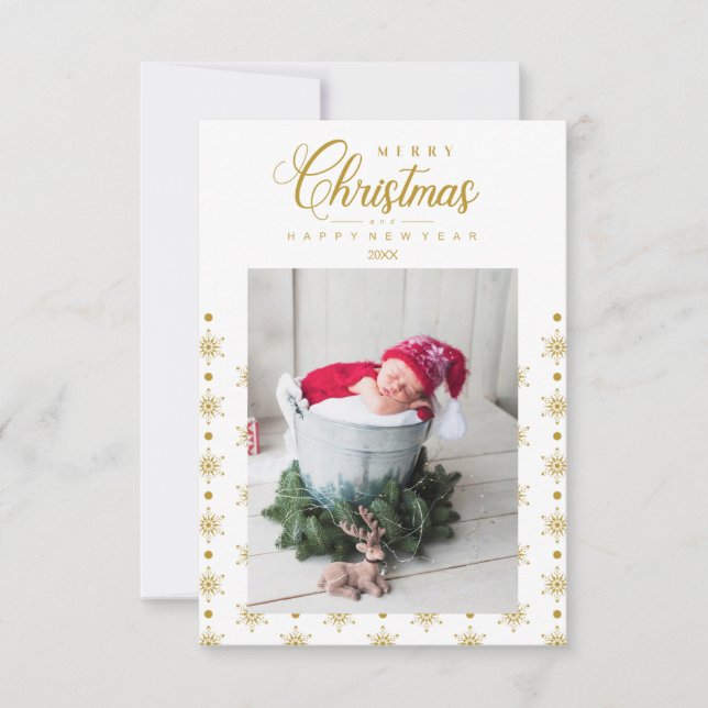 Golden Snowflakes Merry Christmas Photo Baby (Devant)
