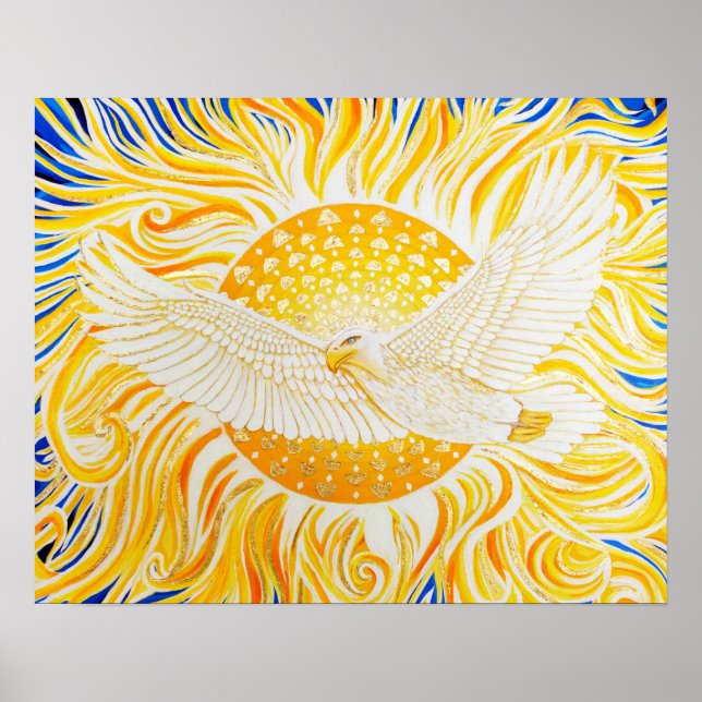 Golden Sun White Eagle Poster Artistique Abstrait (Devant)