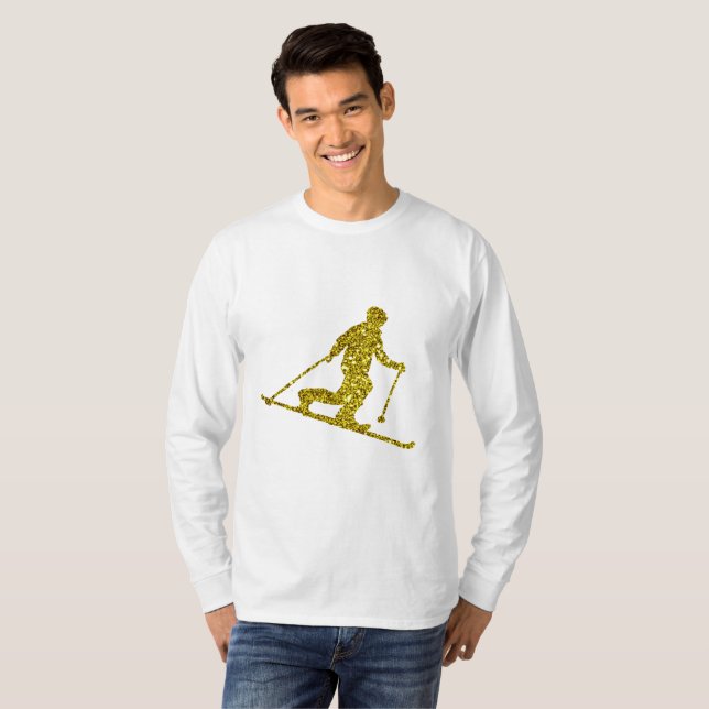 Golden Telemark ski Long Sleeve T-Shirt (Devant entier)