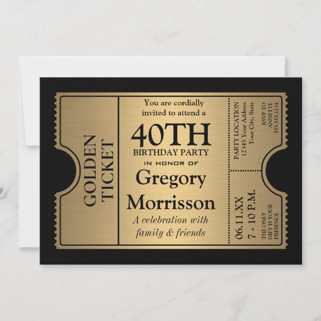 Golden Ticket Style 40e anniversaire Invitation de (Devant)