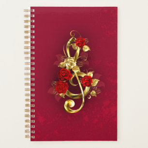 Golden Treble Clef avec fleurs Roses