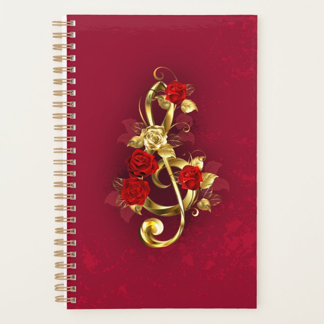 Golden Treble Clef avec fleurs Roses (Devant)