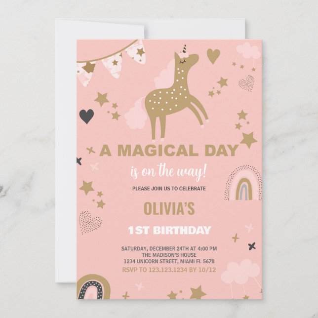 Golden Unicorn Invitations Anniversaire (Devant)