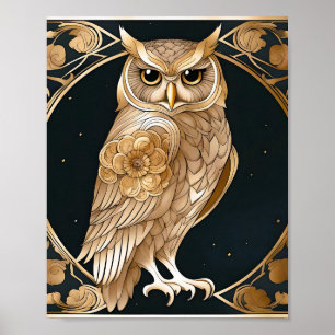 Golden Vintage Owl Art Déco