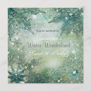 Golden Winter Wonderland Snowflakes Invitation
