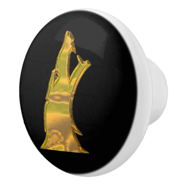 Golden Wolf Head bouton en céramique noire (Droite)