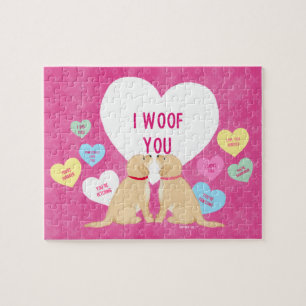 Golden Word Hearts Valentines Jigsaw Puzzle Puzzle