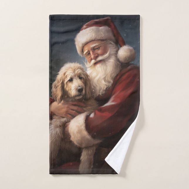 Goldendoodle avec Noël Festif du Père Noël (Serviette à main)