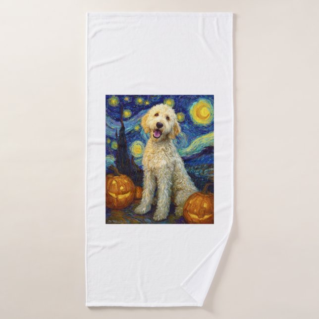 Goldendoodle Chien Mignon Halloween Jack O Lantern (Serviette de bain)