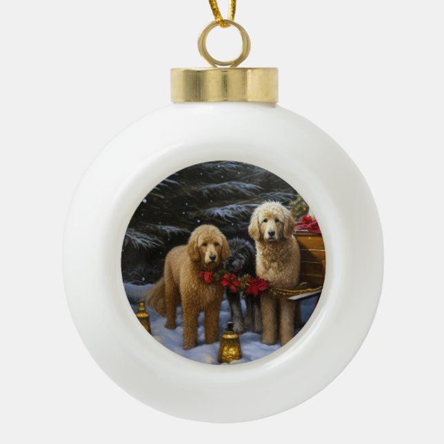 Goldendoodle enneigé Luge Décoration de Noël (Devant)