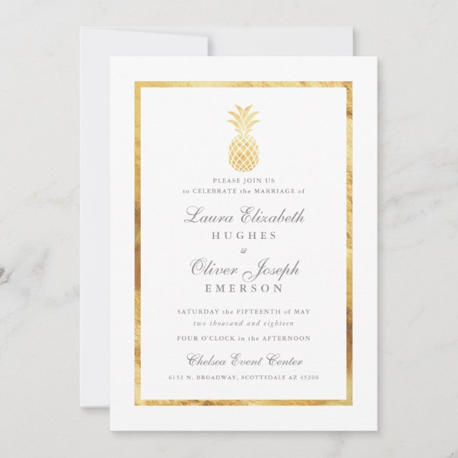 GoldenTropical Ananas Gold Wedding Invitations (Devant)