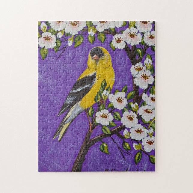 Goldfinch dans le Puzzle des fleurs de poires (Vertical)