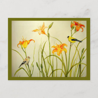 Goldfinch et Daylillies Imprimer carte postale